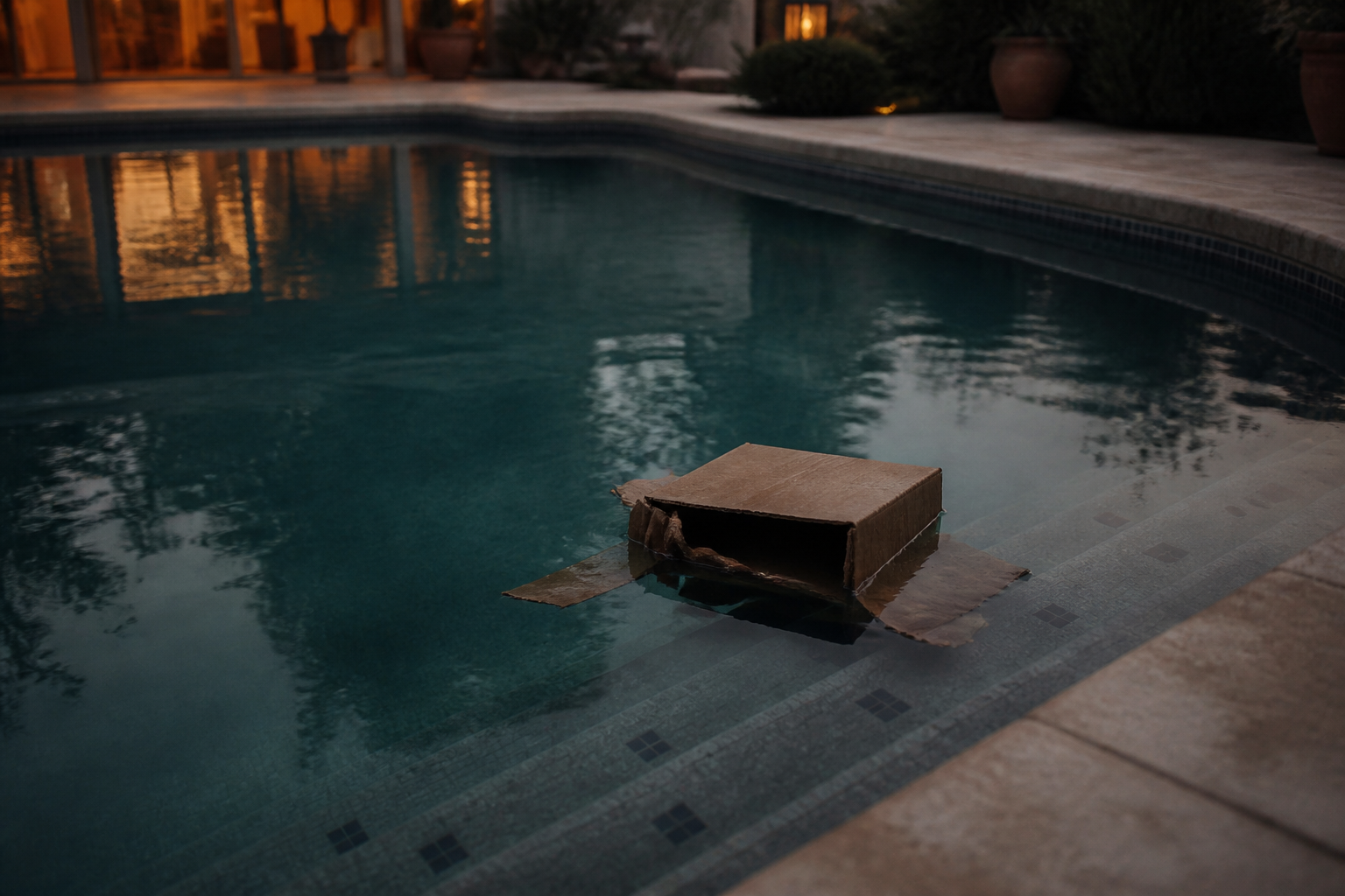 Delivery drone drops package into residential swimming pool