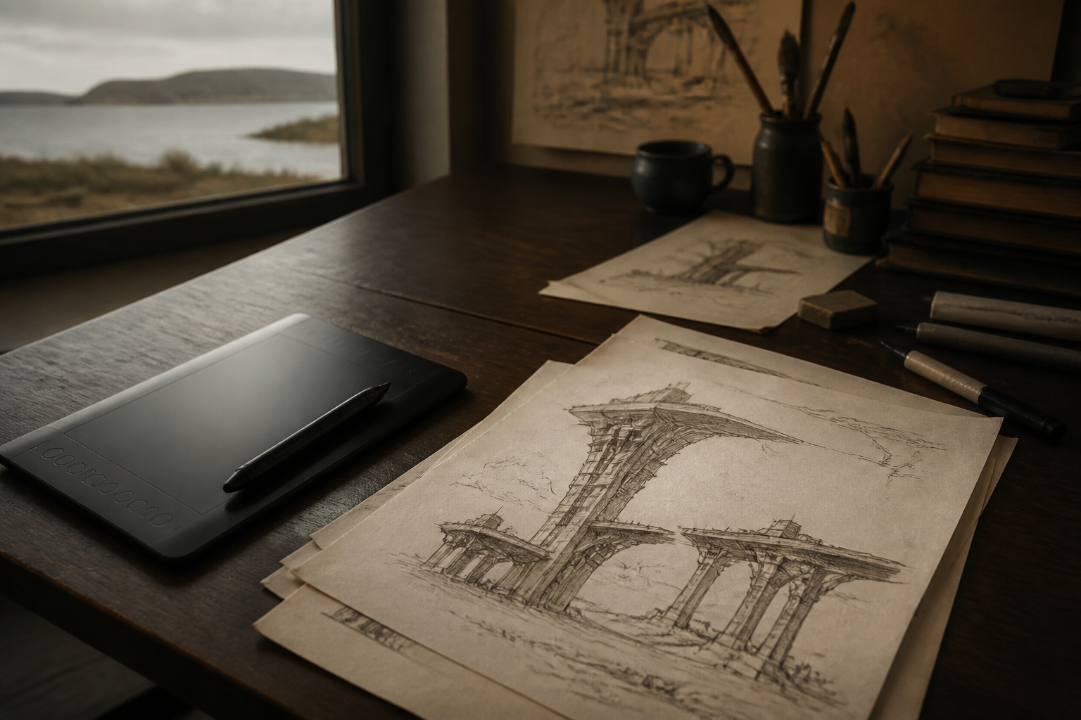 Prompt for generating futuristic floating city concept art
